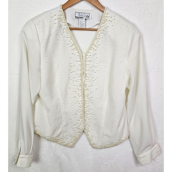Vintage New York City Blouse Co. Women Ivory Pearl Embellished Blouse Size 14 - Picture 12 of 12